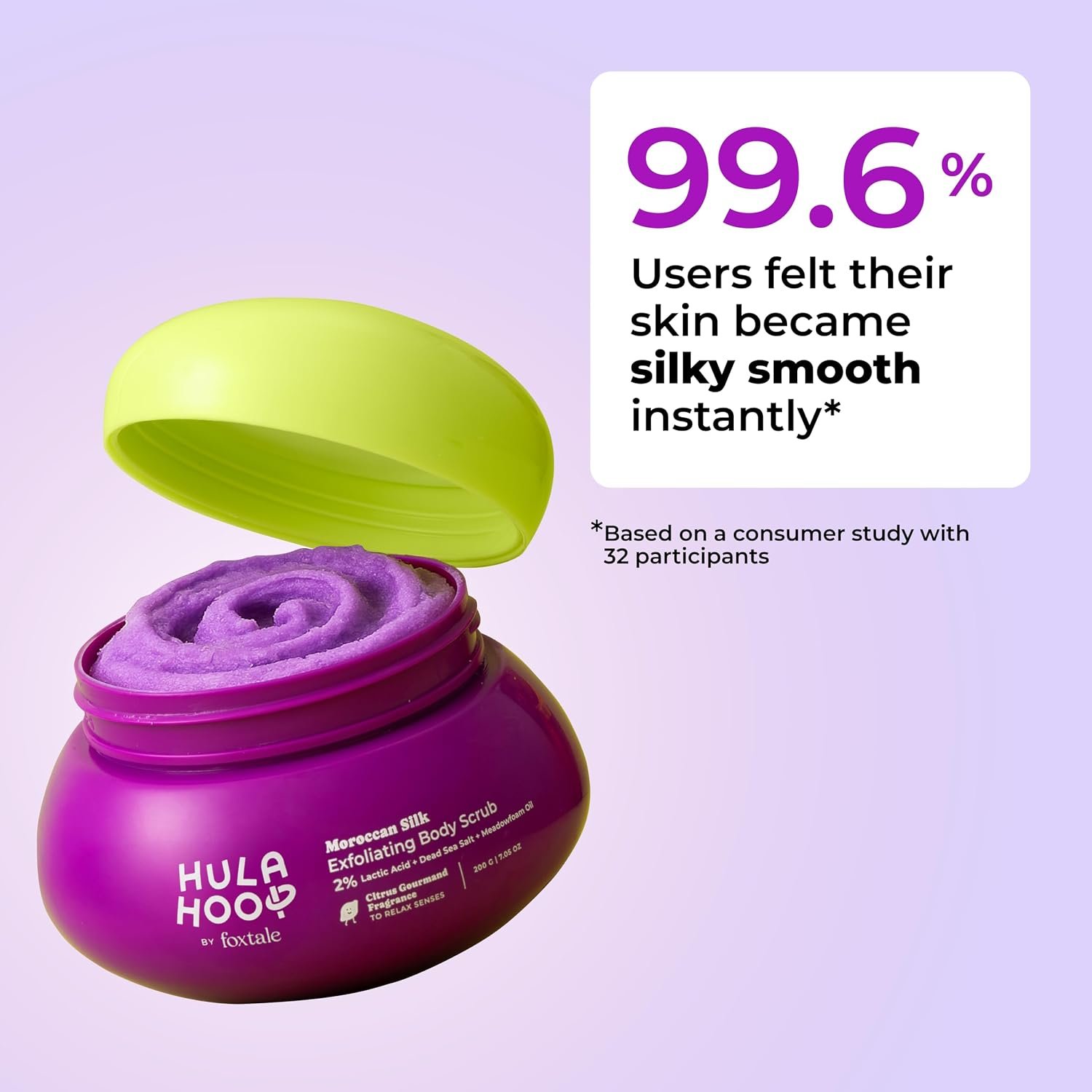 Hula Hoop Exfoliating Body Scrub by Foxtale | Smoothes Skin & Fades Tan | Dead Sea Salt + Perlite + Lactic Acid | Prevents Strawberry Skin | Hydrates & Nourishes Skin Barrier thumbnail