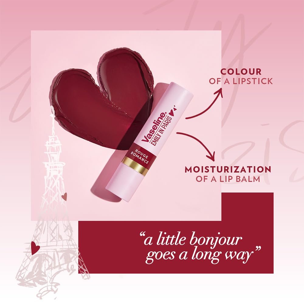 Vaseline Rouge Romance | Emily in Paris Limited Edition | Red Tinted Lip Balm Stick, 24H* Moisturization, 3g thumbnail