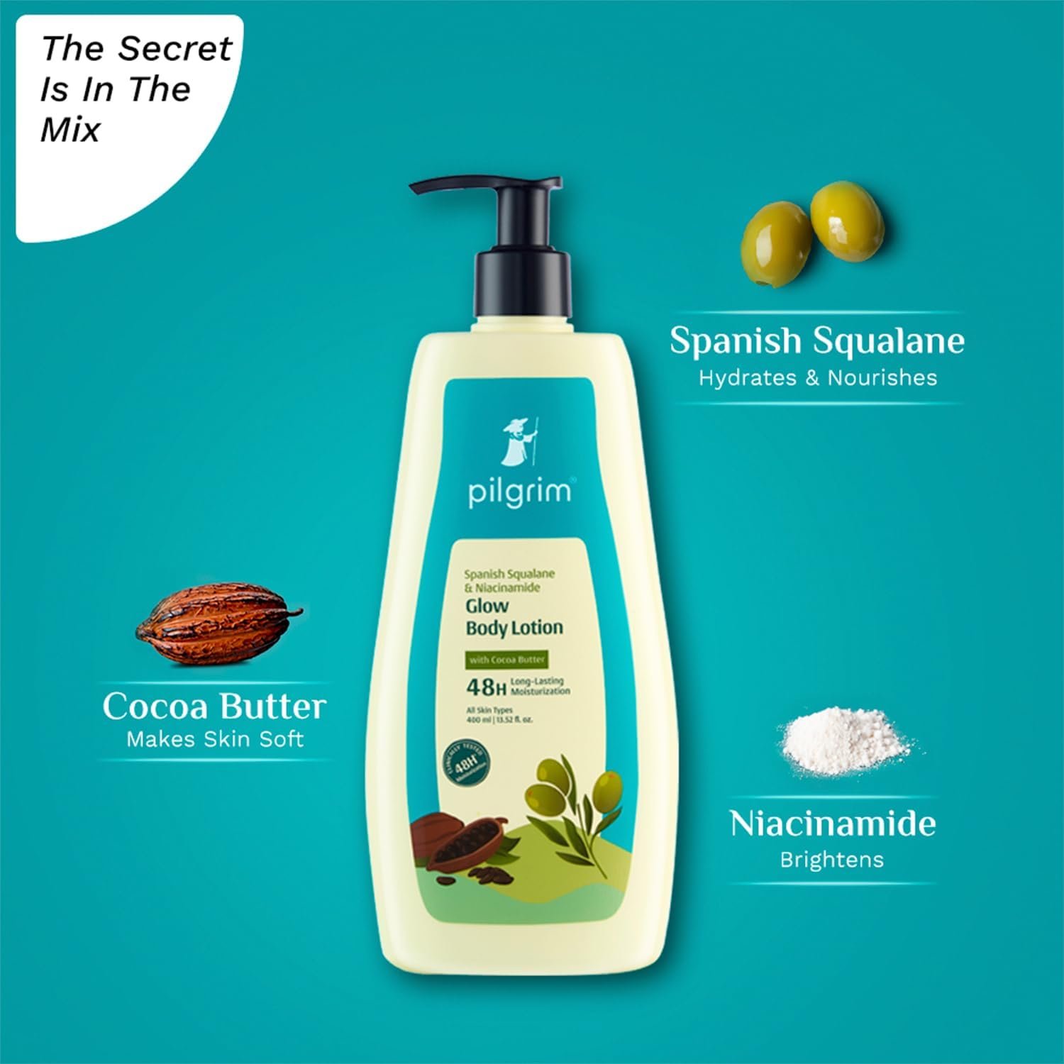 Pilgrim French Red Vine & Hyaluronic Acid Ultra Smooth Body Lotion | 48H Moisturization | Body lotion for dry skin | Infused With Cocoa Butter | For All Skin Types 400ml thumbnail