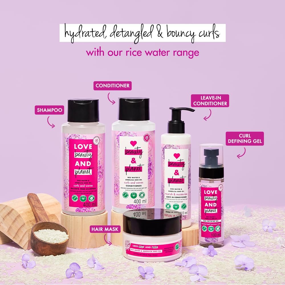 Love Beauty & Planet Rice Water & Angelica Seed Oil Curl Defining Gel | Helps Define Curls, Control Frizz & Enhance Natural Curl Shape | Silicone-Free & Dye-Free Formula | 100ml thumbnail