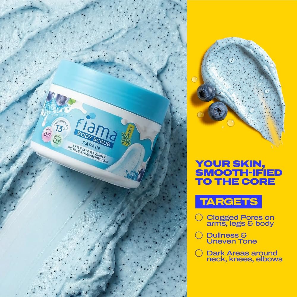Fiama Strawberry Skin Exfoliating Body Scrub 200g, 0.5% Papain Enzyme + 0.1% Caffeine, Chemical + Physical Exfoliation, 13% Polishing Blend, Reduces Keratosis Pilaris, Refreshing Aqua Fragra thumbnail