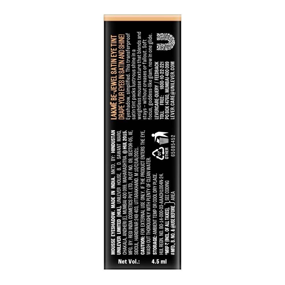 Lakme Be-jewel Satin Eye Tint |One-Step Liquid Eyeshadow | Air light Mousse Texture | Waterproof - 05 Moonstone 4.5ml thumbnail