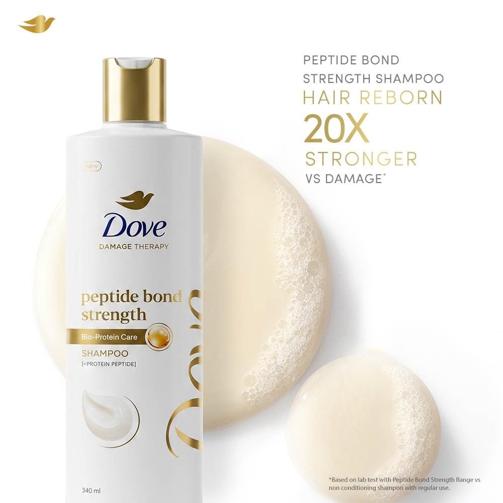 Dove Peptide Bond Strength Shampoo for Dry & Damaged Hair - 340 ml | Enriched with PROTEIN PEPTIDES | Reconstructs broken Bonds for 20X Stronger Hair thumbnail
