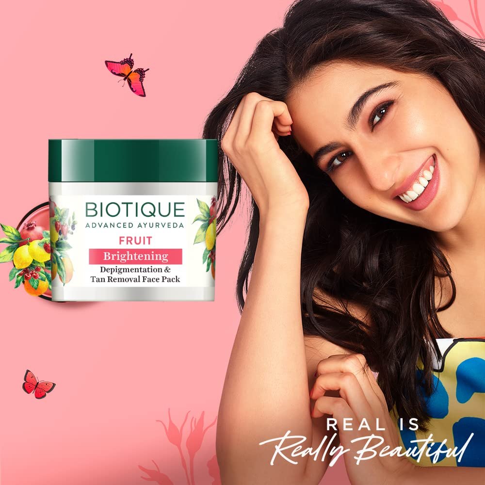 Biotique Fruit Brightening Depigmentation and Tan Removal Face Pack| Ayurvedic and Organically Pure| Tan Removal Face Pack for All Skin Types|100% Botanical Extracts| 75gm thumbnail