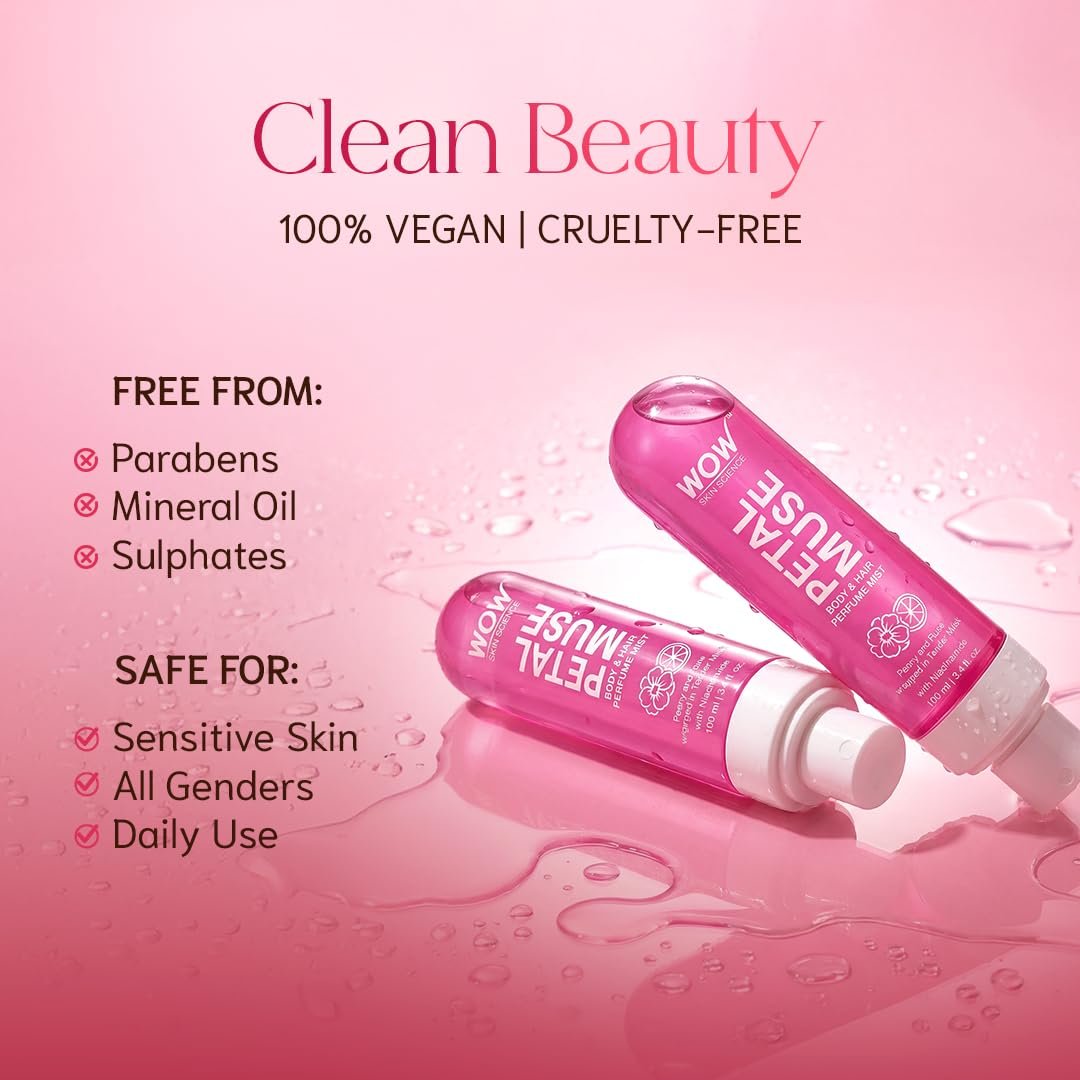 WOW Skin Science Petal Muse Body & Hair Perfume Mist for Women | Feminine Floral Rose Musk with Niacinamide | 100ML thumbnail