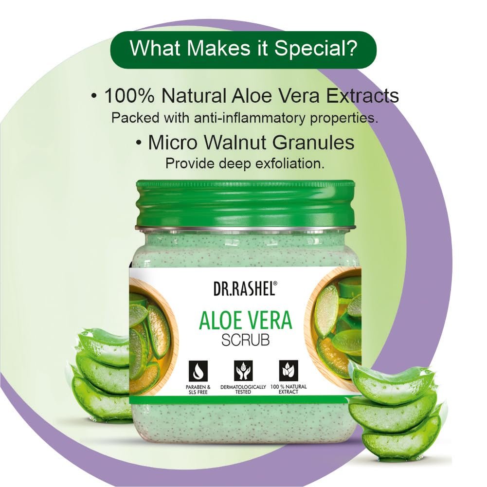 DR.RASHEL Aloe Vera Scrub For Face & Body (380 Ml) | All Skin |Cleanser Scrub For Deep Exfoliation | Dead Skin Remover| Tan Removal | Blackhead Remover thumbnail