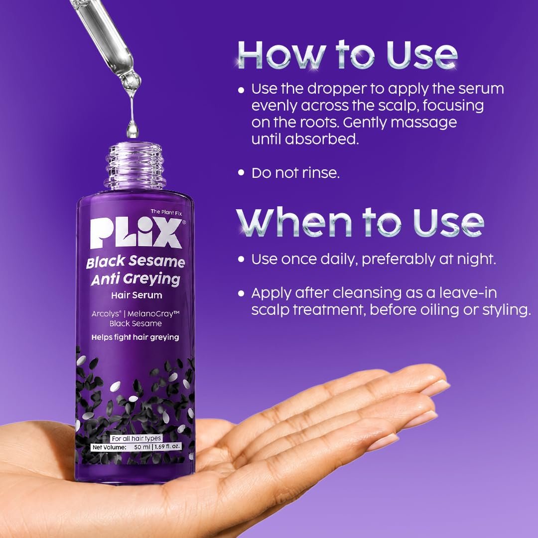PLIX The Plant Fix Black Sesame Anti-Greying Hair Serum | With Black Sesame Oil | Hair Serum for Grey Hair Care, Nourishment & Healthy-Looking Hair | Daily Hair Care thumbnail