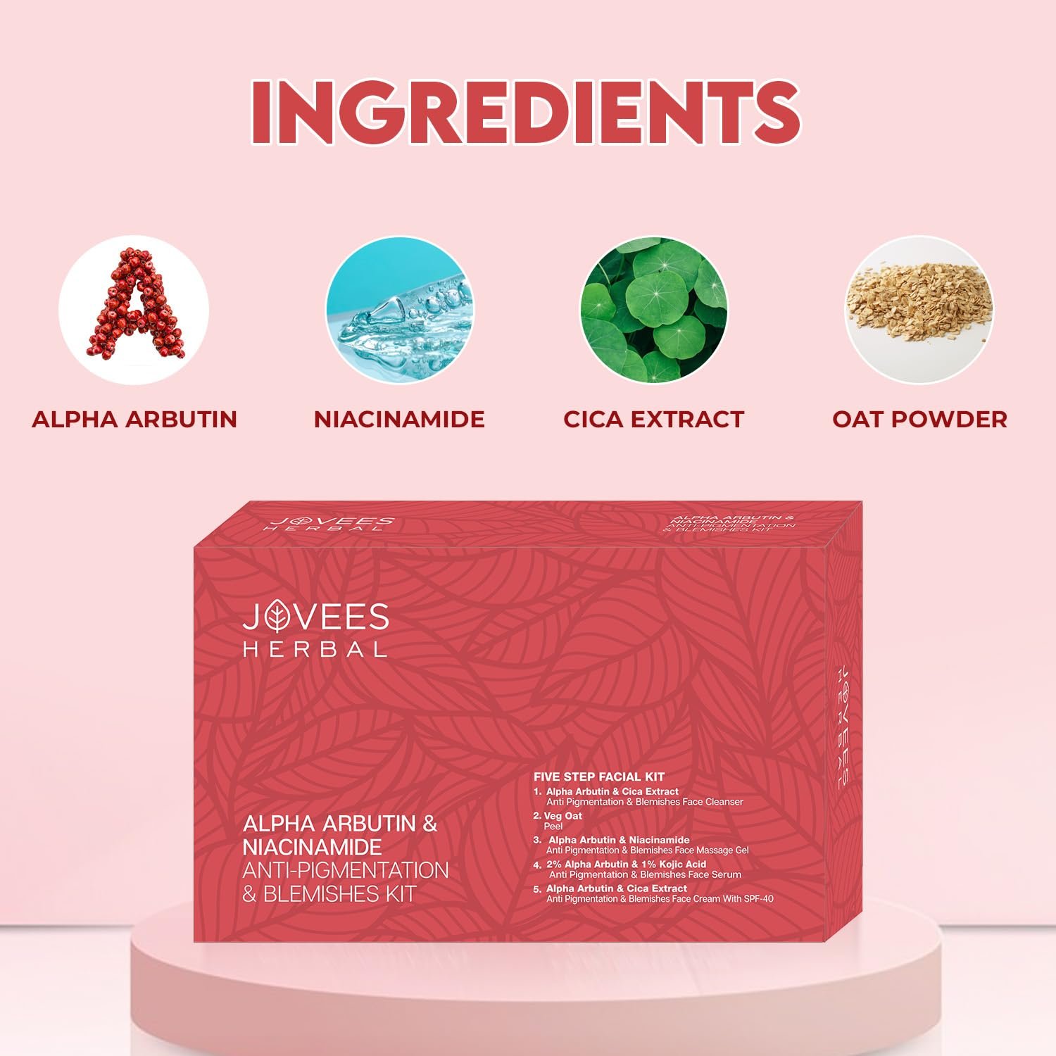 Jovees Herbal Alpha Arbutin & Niacinamide Anti Pigmentation & Blemishes Facial Kit For Pigmentation, Blemishes & Improves Uneven Skin Tone with 5 Easy Steps- Multiple Use thumbnail