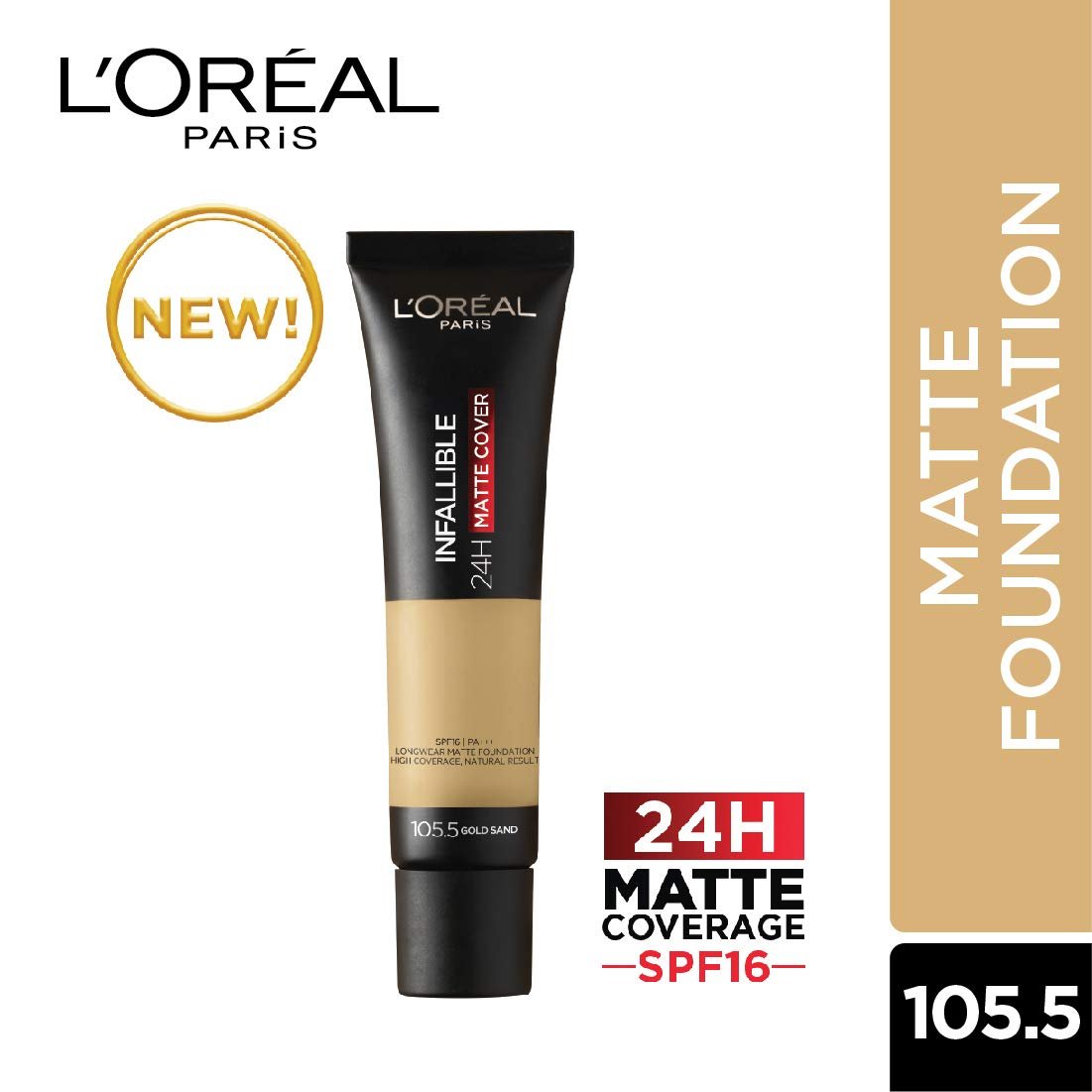 L'Oreal Paris Infallible 24 Hr Matte Cover Foundation, 105.5 Natural, 35 g thumbnail