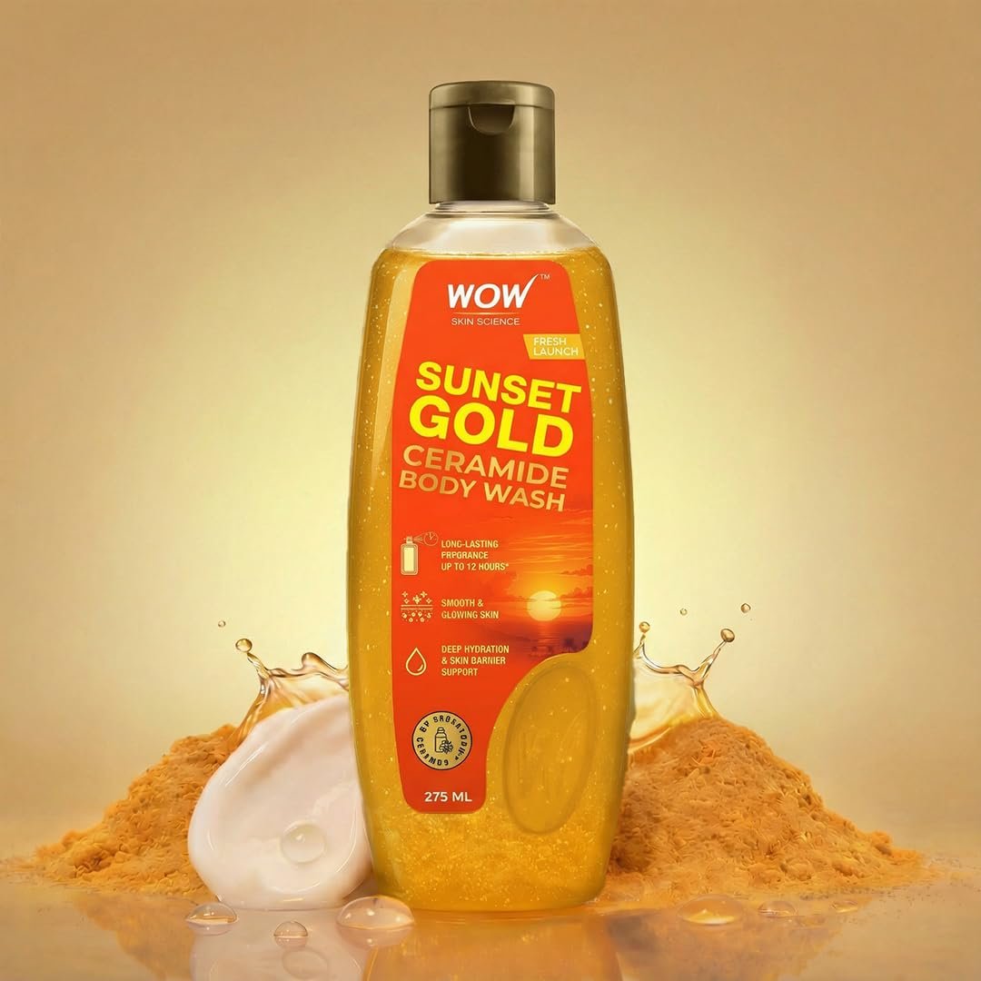 WOW Skin Science Sunset Gold� Ceramide Body Wash | Ceramide for Deep Hydration & Skin Barrier Support | Ubtan with Turmeric & Saffron for Glow | 12-Hour Fragrance with Cerabloom� | 275 ml thumbnail