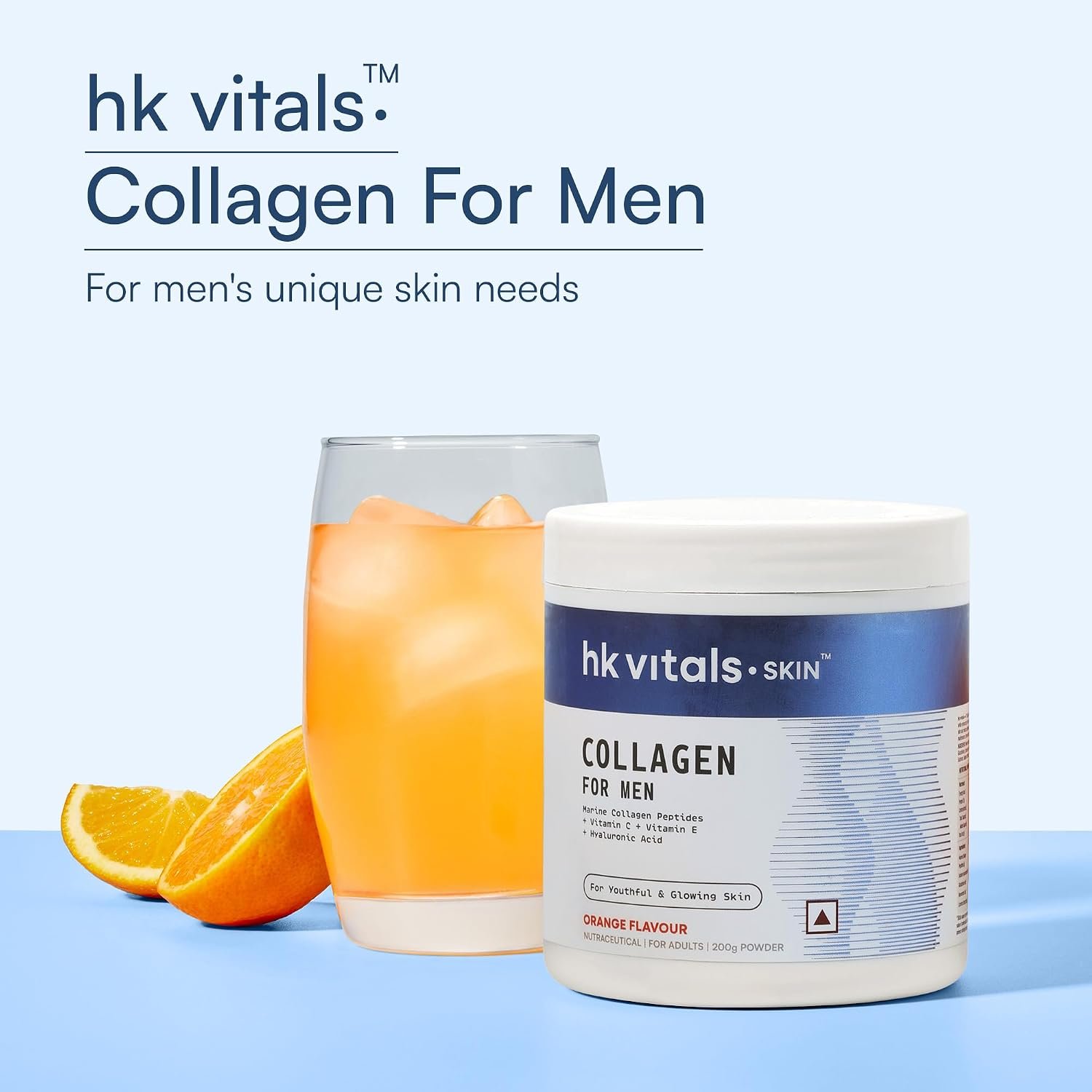 hk vitals Collagen for Men, Orange, 200g Marine Collagen Peptides with Vitamin C, E | For Youthful & Glowing Skin thumbnail
