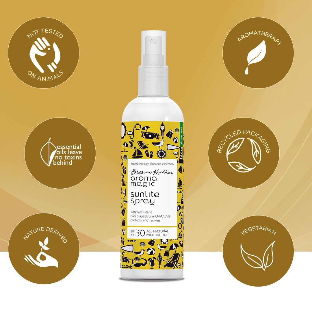 Aroma Magic Sunlite Mineral Sunscreen Spray SPF 30++ | Zinc Oxide Sun Protection | Anti-Aging, Non-Greasy & Water Resistant | Vitamins B5 C E | All Skin Types | 100ml thumbnail
