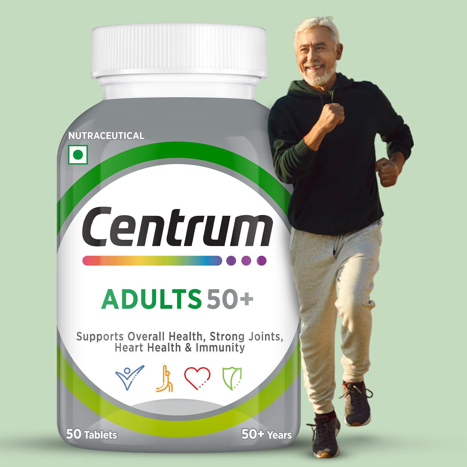 entrum Adults 50+ Multivitamin Tablet for Men & Women|With 23 Vital Nutrients including Zinc,Magnesium, Vitamin B,C,D, Calcium for Energy, Strong Joints, Immunity and Heart Health|Veg - 50 t thumbnail