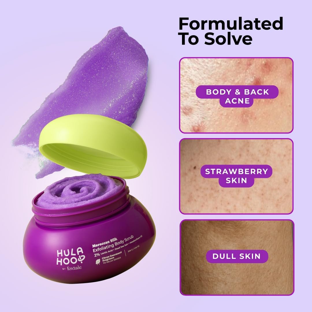 Hula Hoop Exfoliating Body Scrub by Foxtale | Smoothes Skin & Fades Tan | Dead Sea Salt + Perlite + Lactic Acid | Prevents Strawberry Skin | Hydrates & Nourishes Skin Barrier thumbnail
