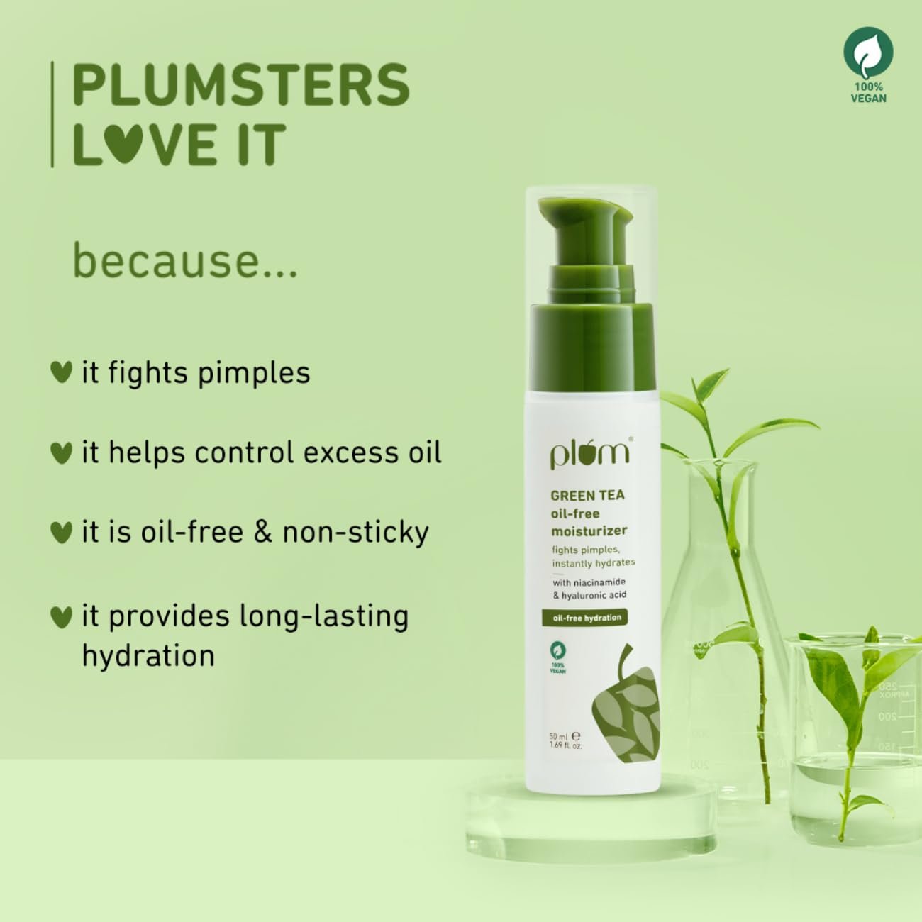Plum Green Tea Oil-Free Face Moisturizer | With Niacinamide & Hyaluronic Acid | Fights Pimples & Hydrates | Fades Blemishes & Brightens Skin | Non-Sticky & Long-Lasting Moisturizer for Face thumbnail
