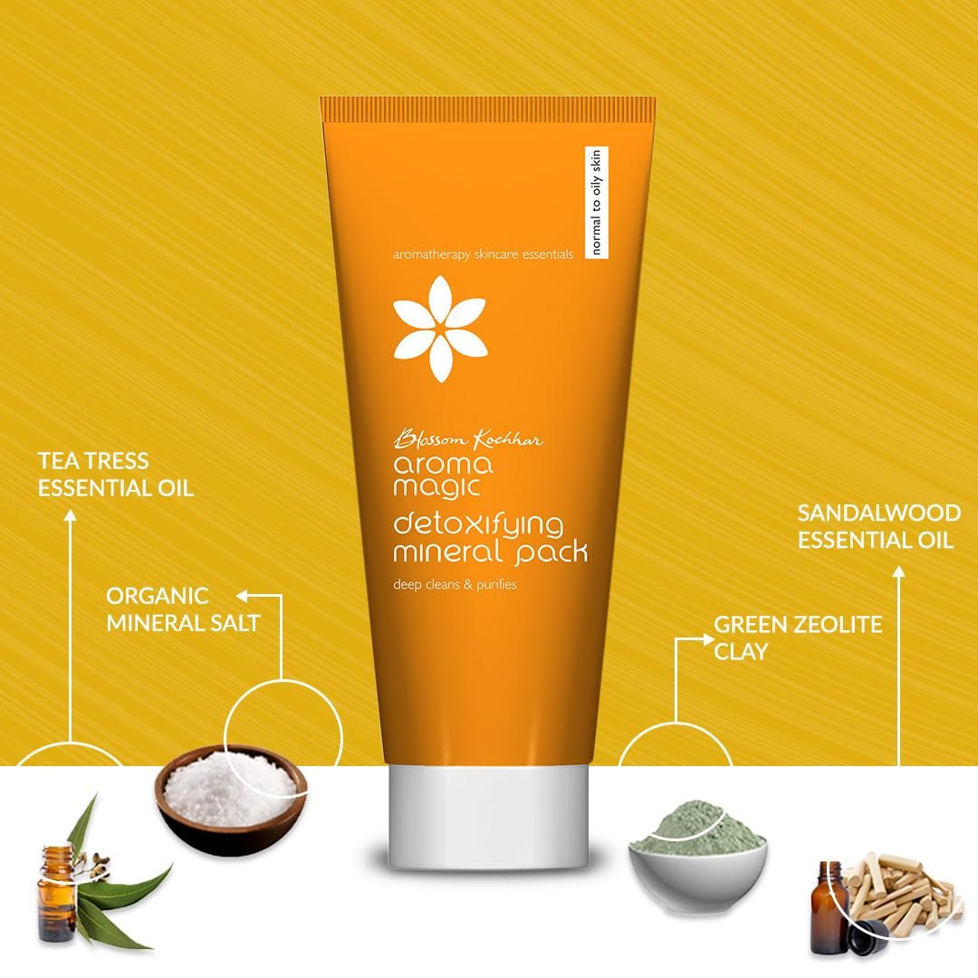Aroma Magic Detoxifying Mineral Face Pack with Mineral Salt, Tea Tree & Sandalwood Essential Oils | Deep Cleans & Purifies Absorbs impurities Men & Women | Normal to Oily Skin Types-100gm thumbnail