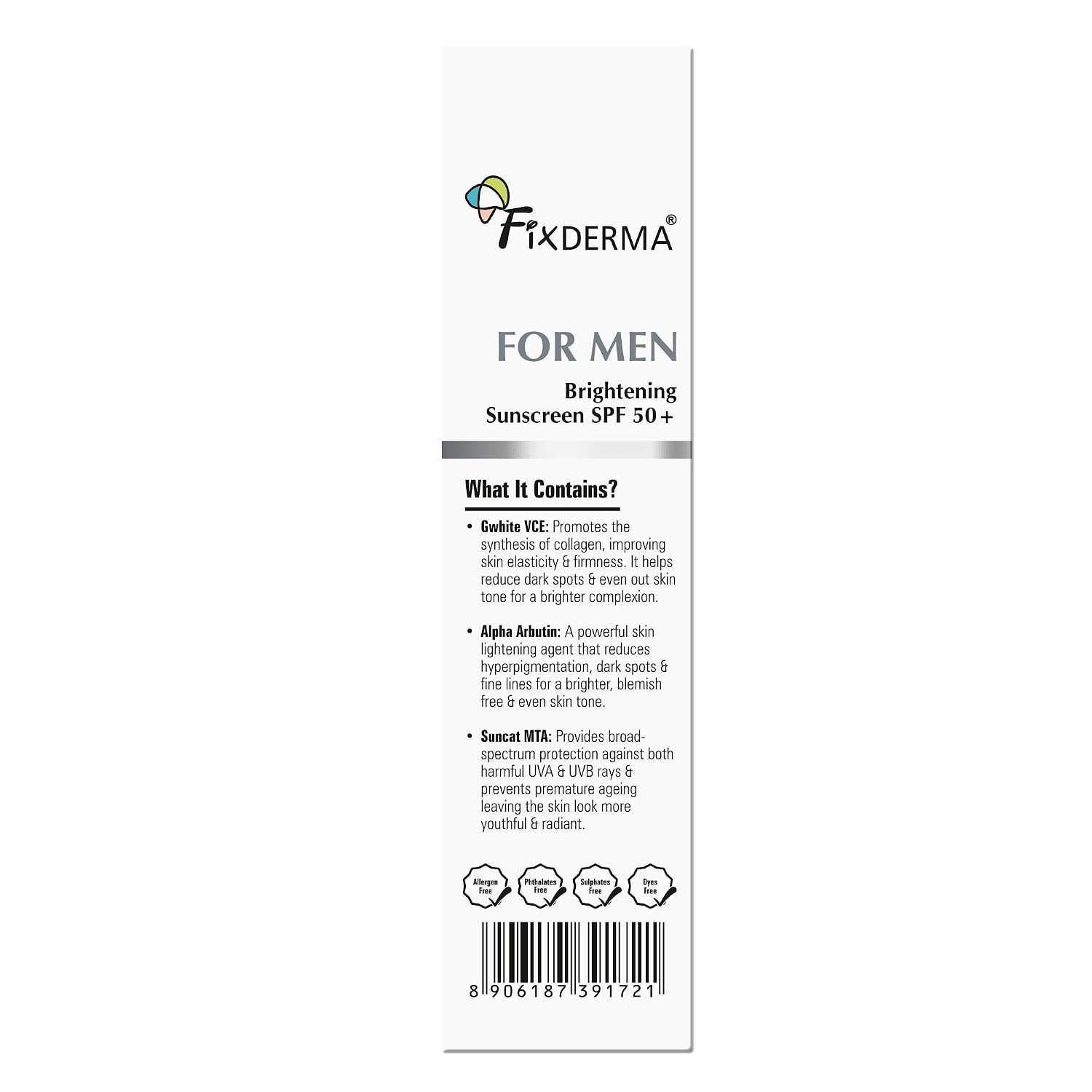Fixderma Brightening Sunscreen SPF 50 for Men | Sunscreen for Dry Skin | Helps Protect Against UVA & UVB Rays | Hydrating & Brightening Daily Face Sunscreen | 50g thumbnail