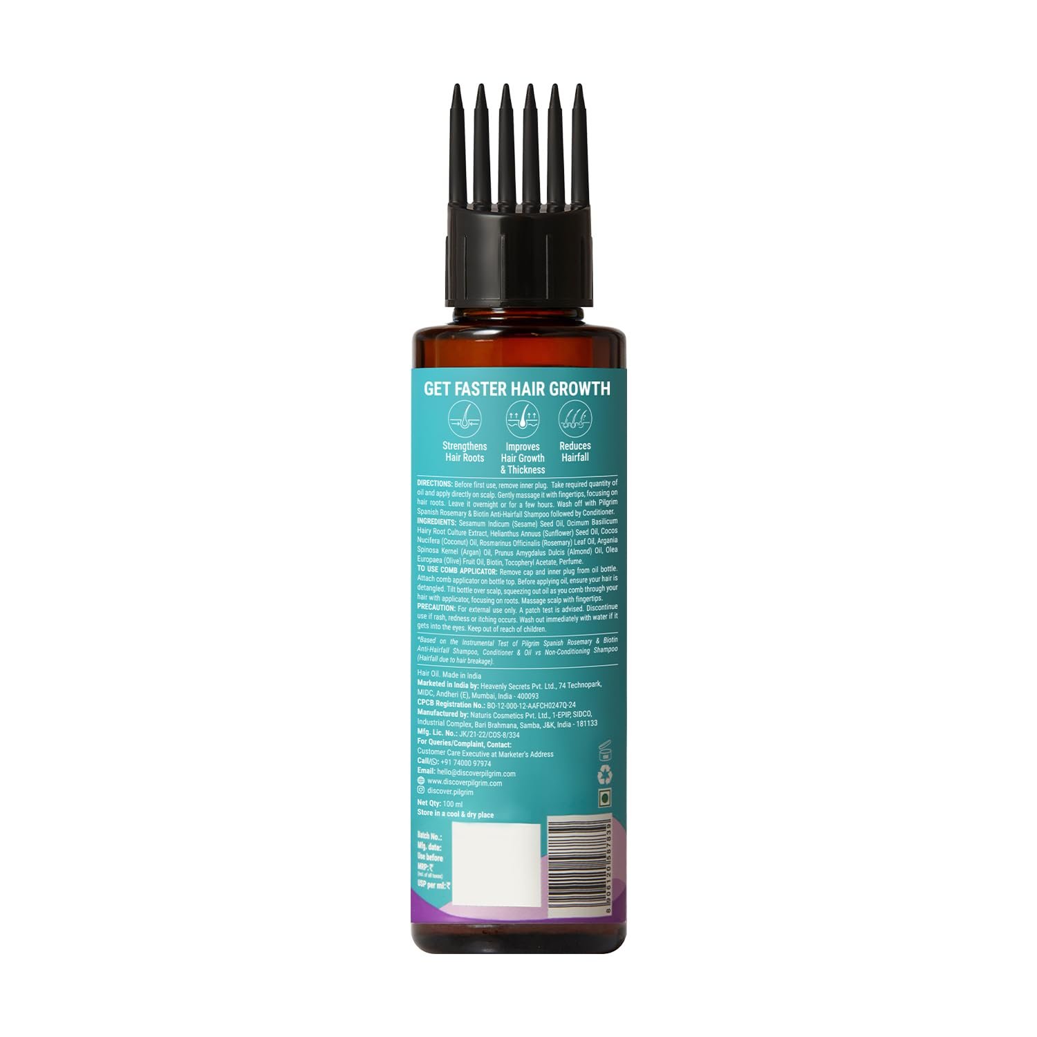 Pilgrim Spanish Rosemary Anti-Hairfall Hair Oil with Biotin - 100ml Triple-Oil Nourishment, Nourished & Thicker Hair, Reduces Hair Fall, Strengthens Weak Hair, Nourishes Scalp, Healthy Growt thumbnail