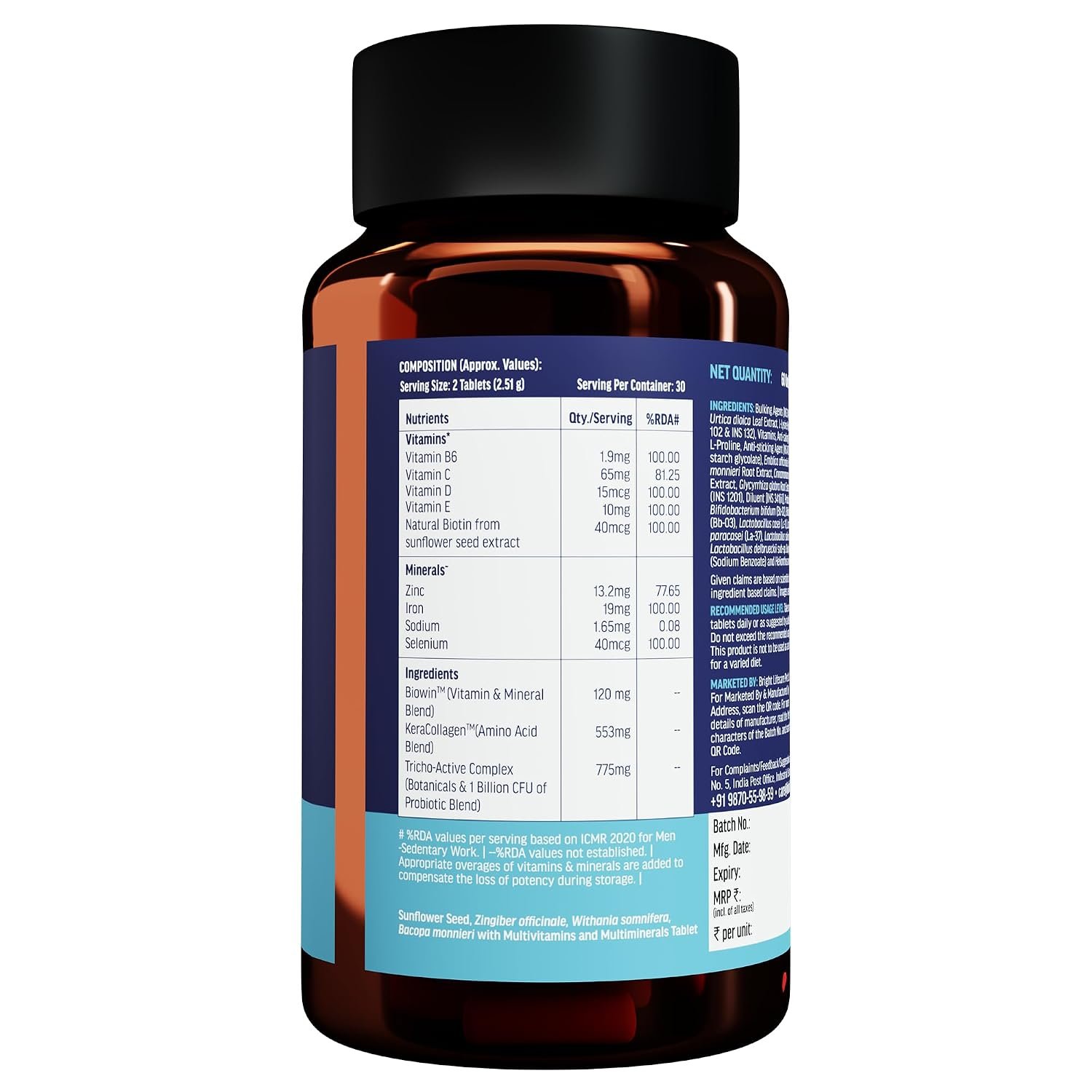hk vitals Hair Vitamin with DHT Blockers, 60 Tablets With Omega & Biotin | Supports Keratin Synthesis & Helps Reduce Hair Fall thumbnail