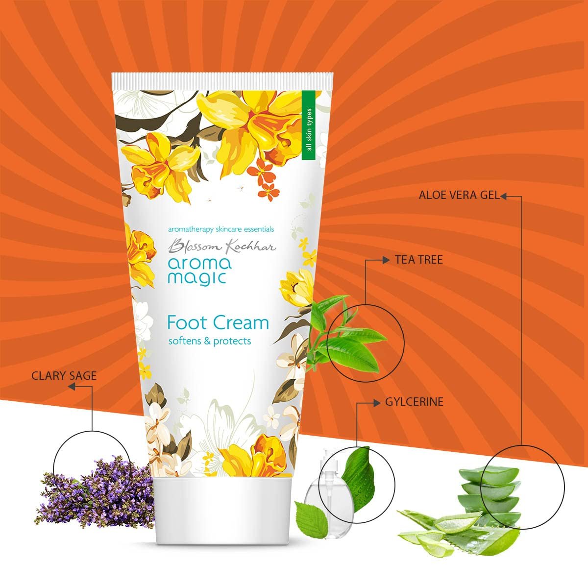 Aroma Magic Foot Cream 50gm | Softens, Moisturises & Heals Cracked Heels | With Shea Butter, Coconut Oil, Apricot Oil, Mint & Tea Tree | Repairs Dry, Tired Feet | Non-Greasy, Paraben-Free thumbnail
