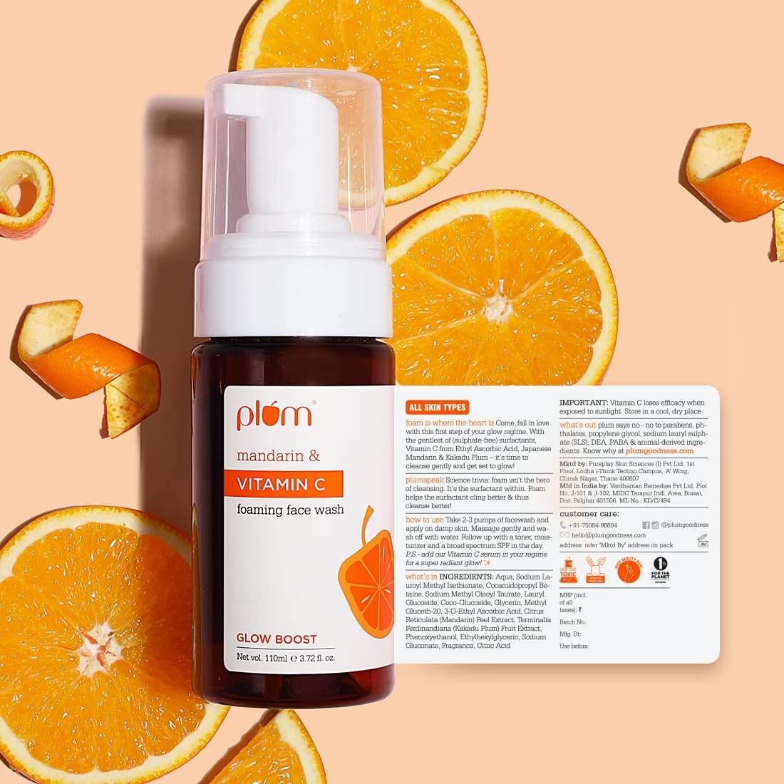Plum Vitamin C Foaming Face Wash with Mandarin | For Glowing Skin | For Gentle Cleansing |110ML thumbnail