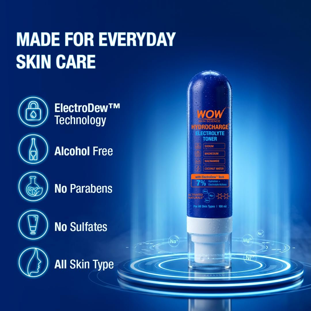 WOW Skin Science HydroCharge Electrolyte Toner with ElectroDew™ Tech | 7% Hydration + Electrolyte Actives | Niacinamide, Coconut Water, Sodium & Magnesium | 100ml thumbnail