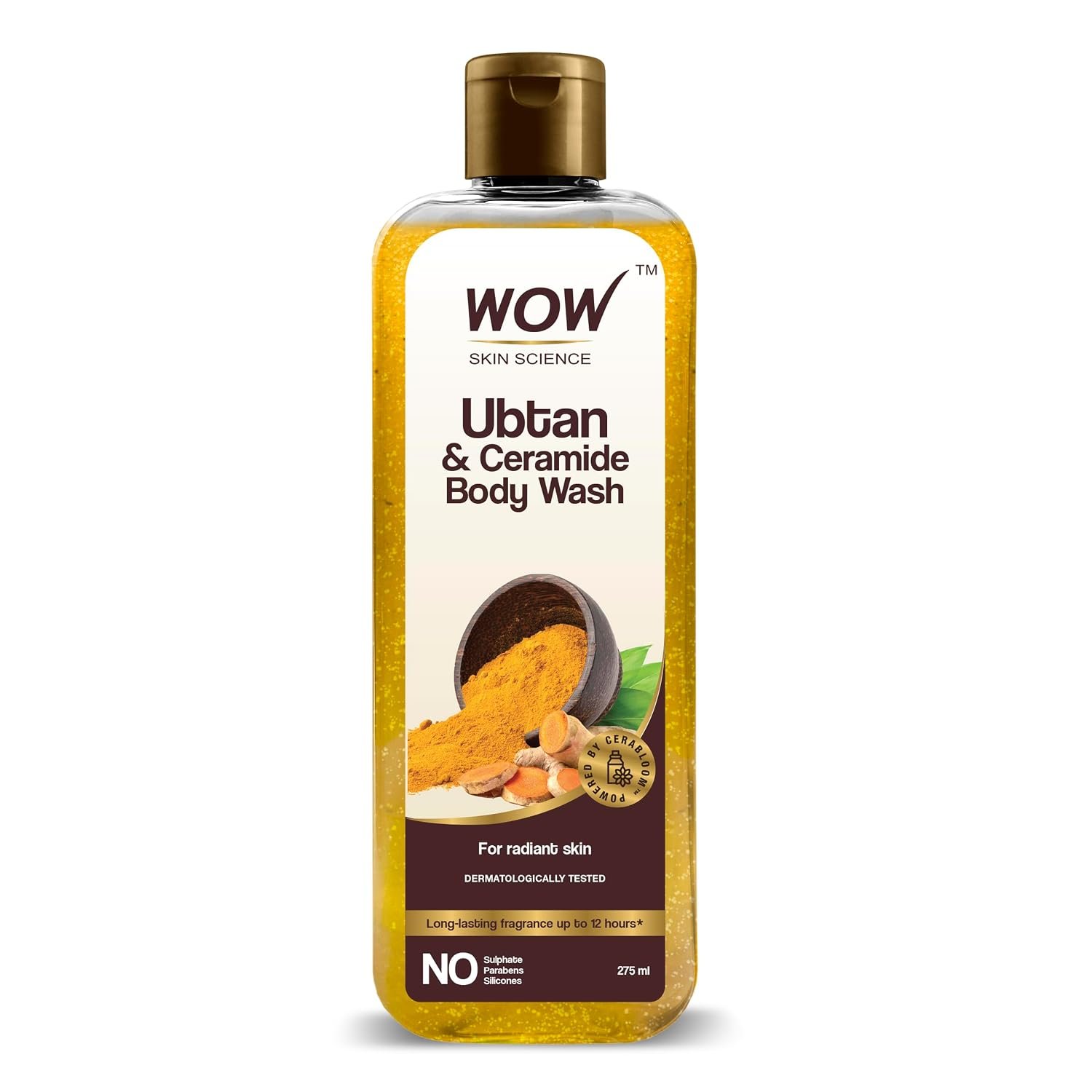WOW Skin Science Ubtan & Ceramide Body Wash | Radiance Boosting Cleanser | Revives Dull Skin | Exfoliates and Softens | Conditions and Tones Skin | Long lasting Fragrance | 275ml