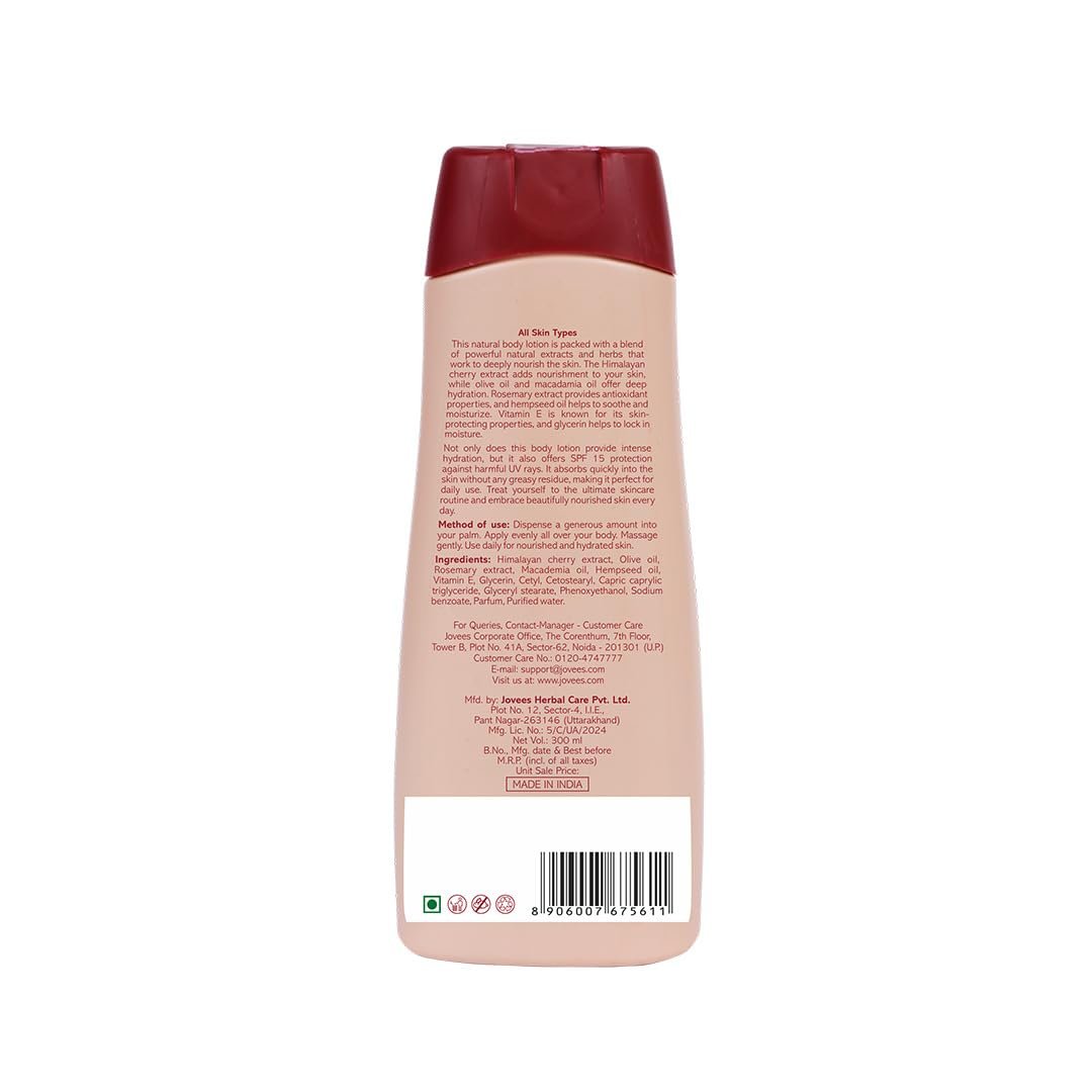 Jovees Herbal Himalayan Cherry Body Lotion For Smooth and Healthy Looking Skin | 72hr Deep Nourish Moisturizer for Women & Men 300ml thumbnail