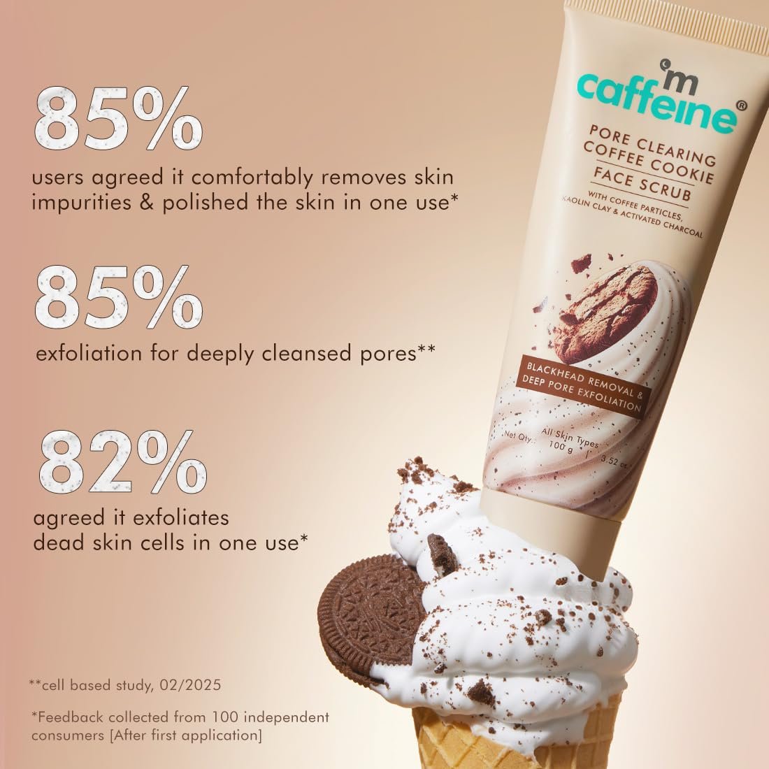 mCaffeine Pore Clearing Coffee & Cookie Face Scrub | Remove Blackheads, Detan & Exfoliate Dead Skin | 4.5% Exfoliants - Walnuts, Coffee, Charcoal, Clay | Glowing Skin Face Scrub  - 100g thumbnail