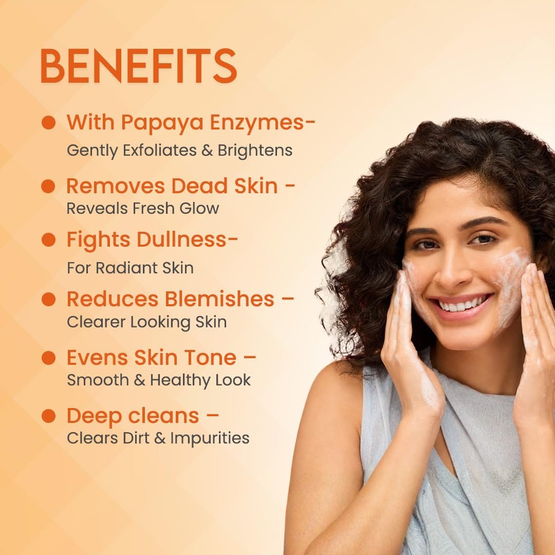 Jovees Herbal Papaya Face Wash For Glowing and Clear Skin with Papaya & Bilberry Ext | Gentle Cleanser For Brightens Skin, Removes Pigmentation & Dark Spots | For All Skin Types - 180ml thumbnail