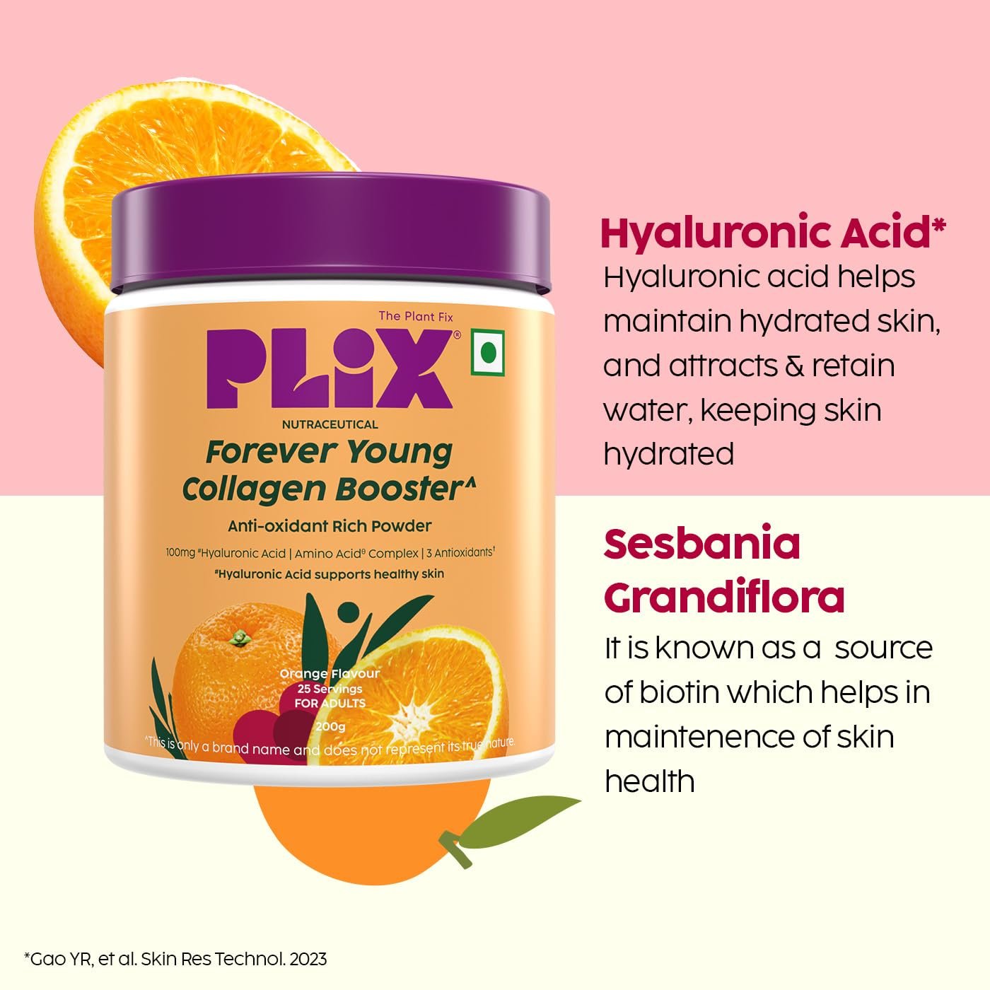 PLIX – THE PLANT FIX | Collagen Booster Powder to Support Healthy Skin | Supports Collagen Production, Antioxidants & Skin Health | Vitamin C, Hyaluronic Acid, Orange (200 g) thumbnail