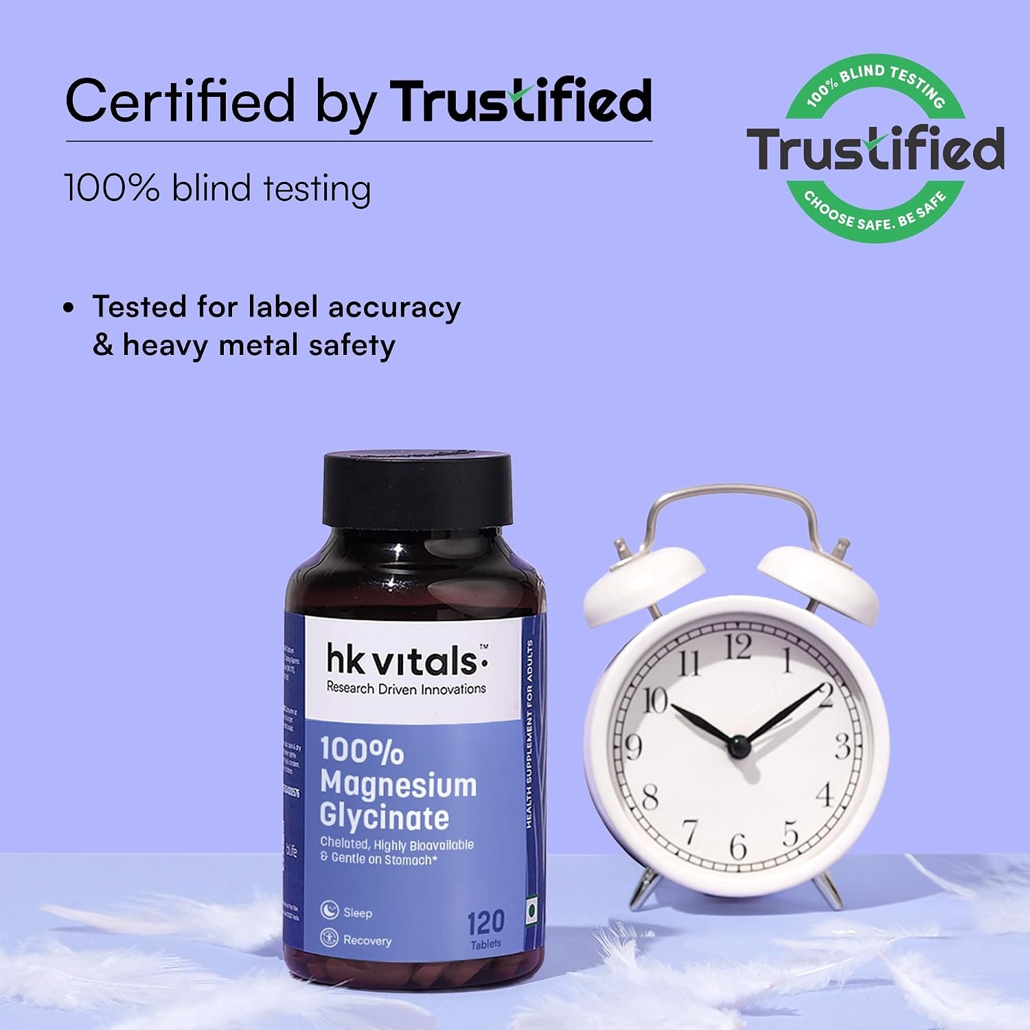 hk vitals 100% Magnesium Glycinate 1880mg, 120 Tablets Supports Better Sleep Quality & Muscle Recovery | Trustified Certified thumbnail