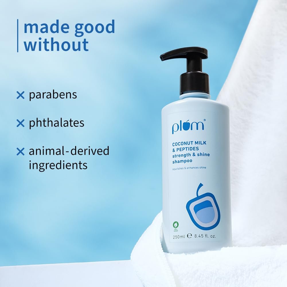 Plum Coconut Milk & Peptides Strength & Shine Shampoo | 22X Smoother Hair | With Coconut Milk & Pea Peptide | Smoothening & Strengthening | Paraben-Free, 100% Vegan, 250ml thumbnail