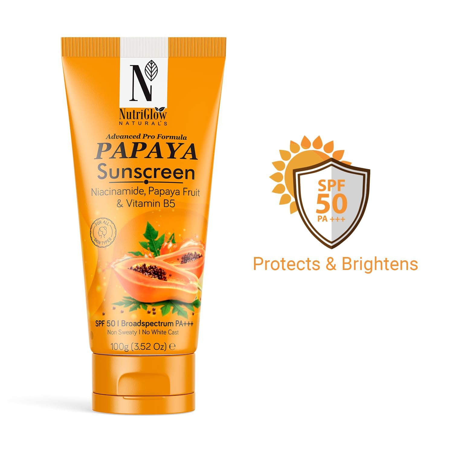 NutriGlow Naturals Papaya Sunscreen SPF 50 PA+++ 100g thumbnail