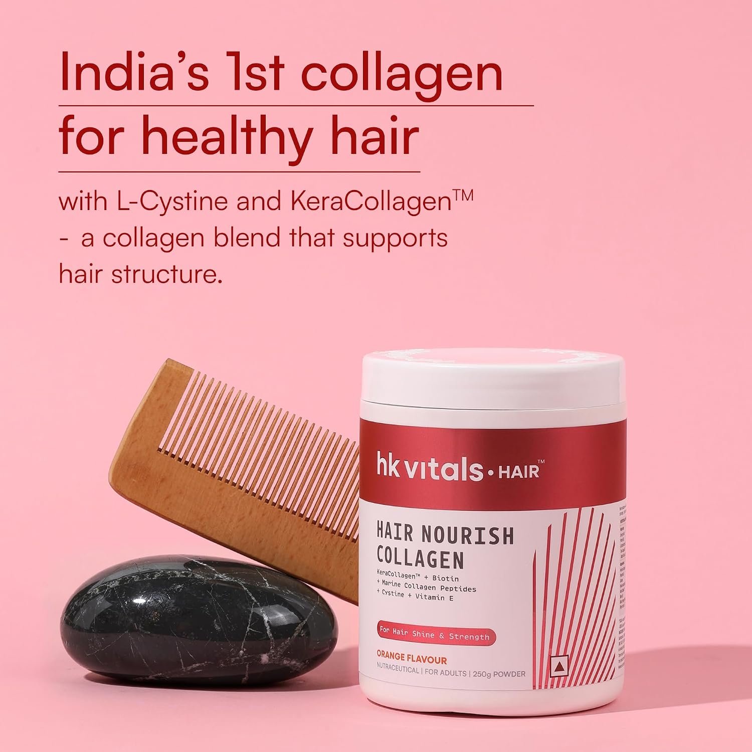 hk vitals Hair Nourish Collagen Powder, Orange, 250g With KeraCollagen, Biotin & Marine Collagen Peptides | Supports Hair Shine & Strength thumbnail