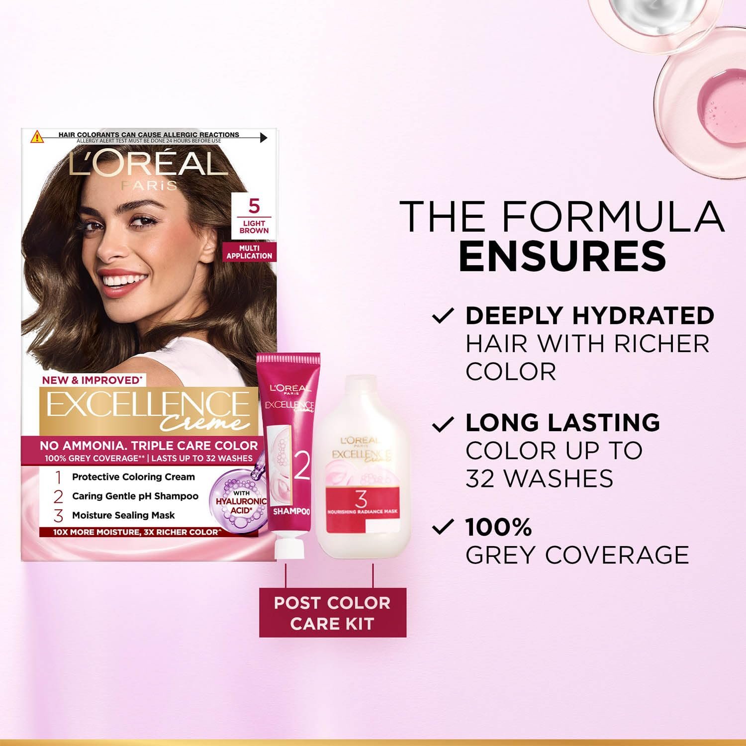 L'Oréal Paris Permanent 5 Light Brown Hair Colour, Radiant At-Home Hair Colour with up to 100% Grey Coverage, Pro-Keratin, Up to 8 Weeks of Colour, 72ml+100g thumbnail