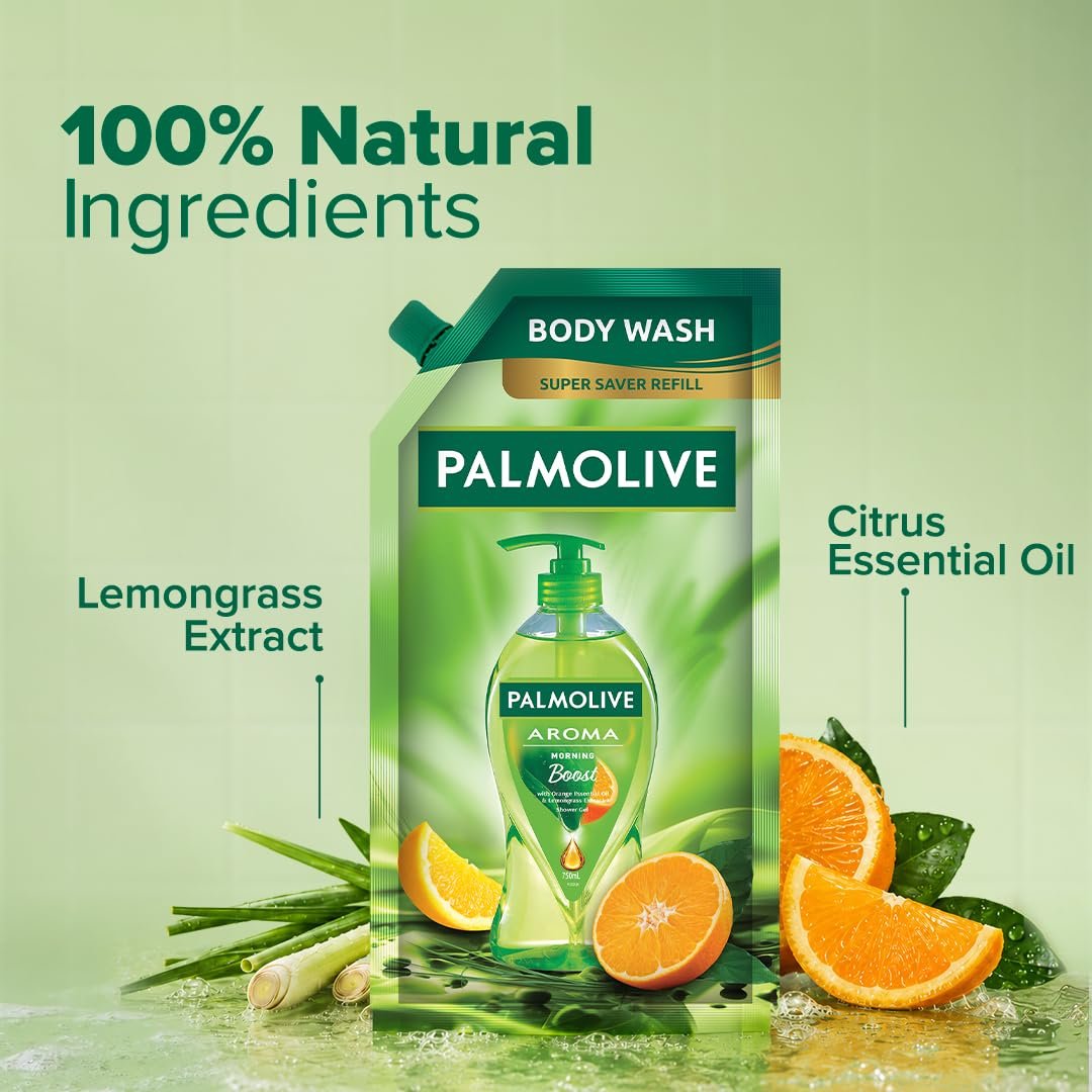 Palmolive Aroma Morning Boost Body Wash, 750ml Shower Gel Refill Pack, 100% Natural Citrus Essential Oil, Lemongrass Extracts for a Soft and Smooth Skin, Ph Balanced thumbnail