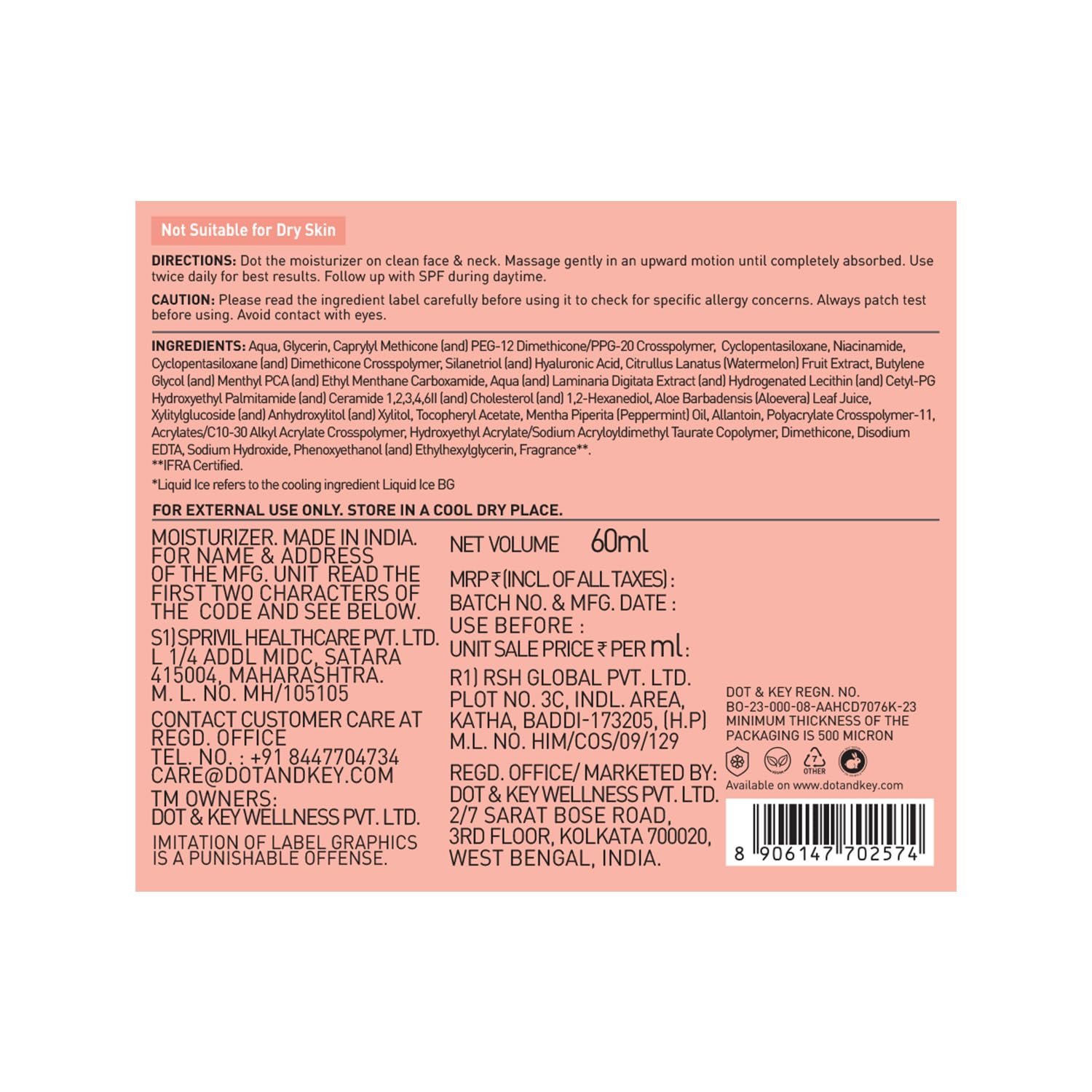 Dot & Key Watermelon Cooling Icy Gel Moisturizer | Instantly Cools Skin, Hyaluronic & Niacinamide | Controls Excess Oil, Boosts Radianc 60g thumbnail