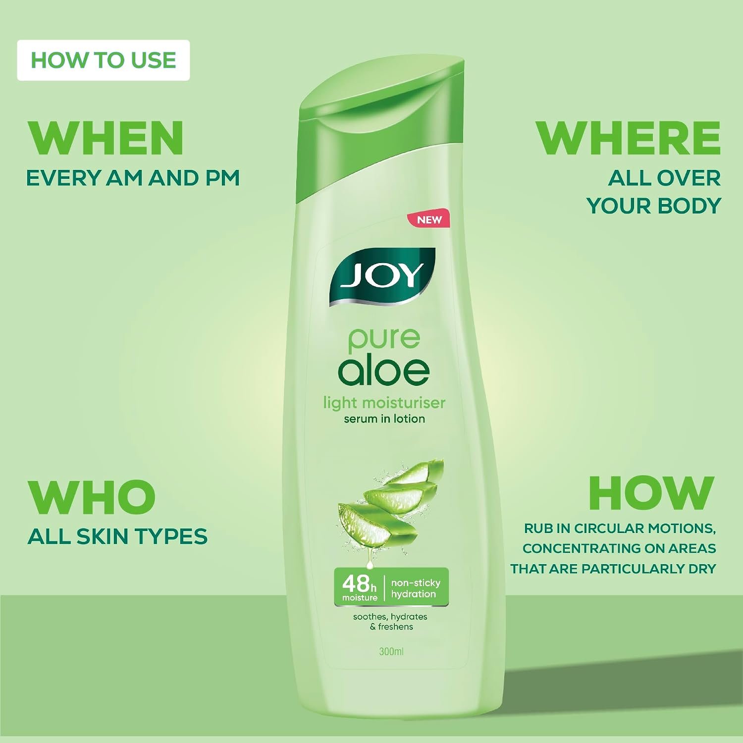 Joy Pure Aloe Light Moisturising Body Lotion 300ml | 48 Hour Moisture | Soothes, Hydrates & Freshens | Ideal for Winter | For All Skin Types | Lightweight, Non Sticky & Non Greasy thumbnail