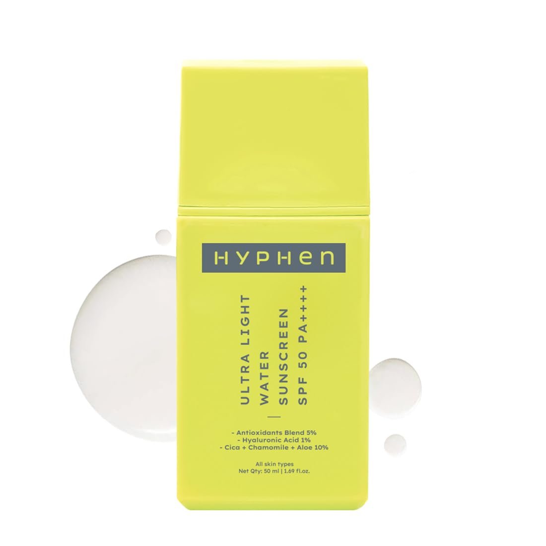 Hyphen 1% Hyaluronic Ultra Light Water Sunscreen SPF 50 PA ++++ | In-Vivo certified | Broad Spectrum & Blue Light Protection | Contains 5% Antioxidants Niacinamide Vitamin E -50ml thumbnail
