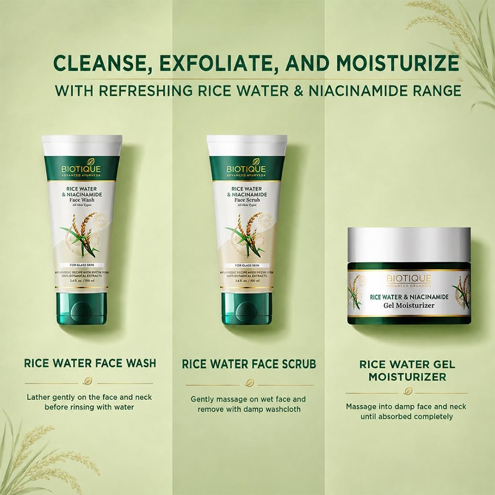 Biotique Rice Water & Niacinamide Gel Face Wash Removes Excess Oils & Reduce Blemishes of the Skin | Glass Skin | For Men & Women - 100ml thumbnail