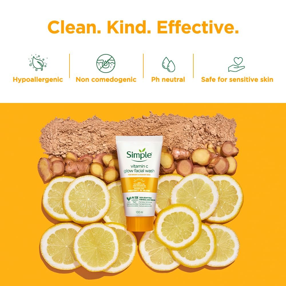 Simple Protect N Glow Vitamin C Glow Facial Wash 100ml | 100% Soap-Free Facewash | Bright & radiant skin| For dull & tired skin thumbnail
