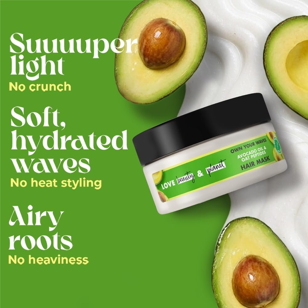 Love Beauty & Planet Avocado Oil & Peptide Hair Mask for Wavy Hair, Deeply Nourishes & Smoothens Frizz, Lightweight Formula | 85g thumbnail