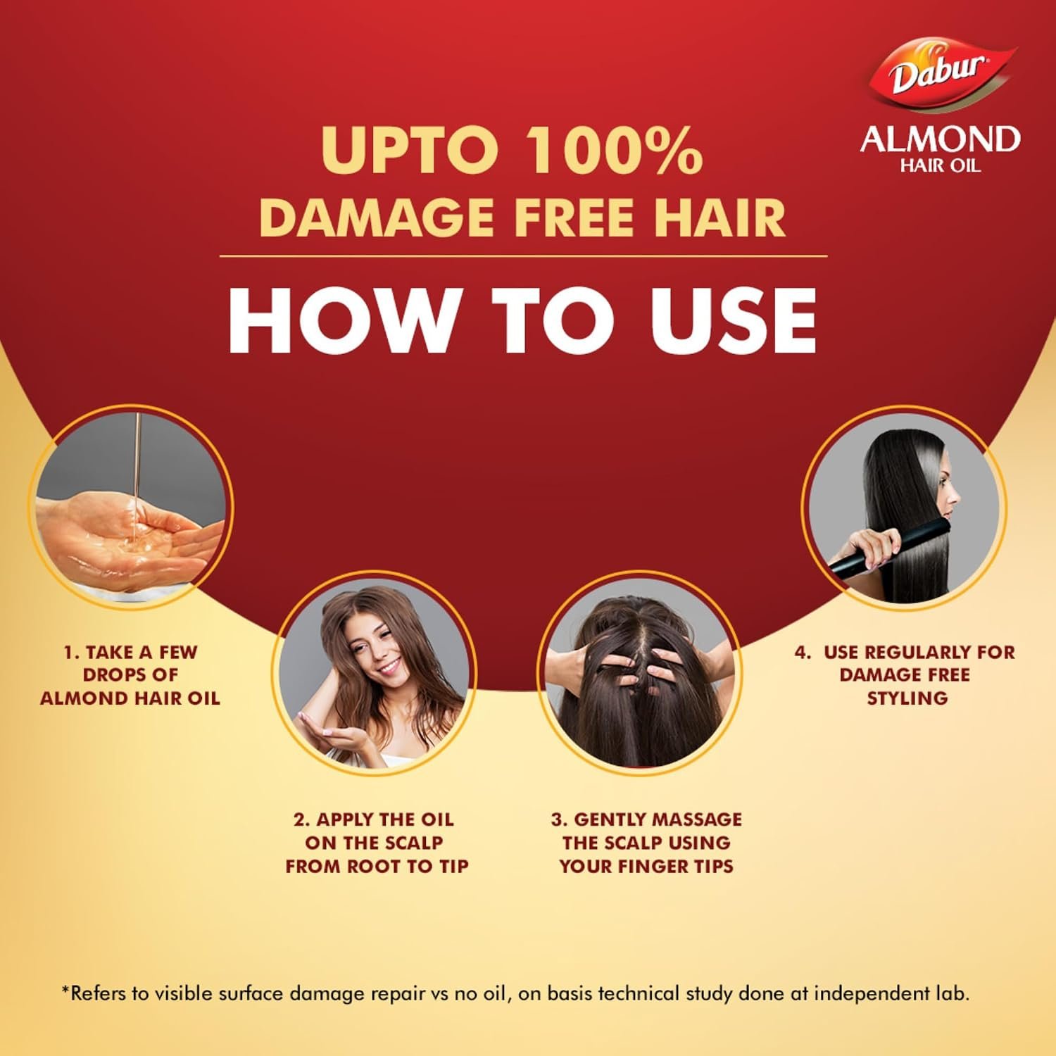 Dabur Almond Hair Oil - 500ml | Provides Damage Protection | Non Sticky Formula | For Soft & Shiny Hair | With Almonds, Keratin Protein, Soya Protein & 10X Vitamin E thumbnail