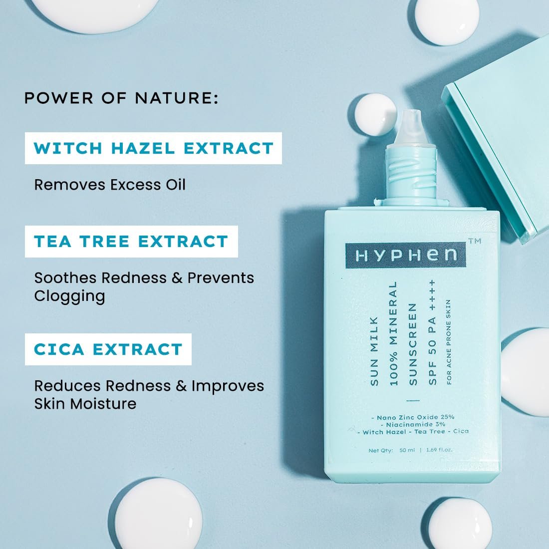 Hyphen SUN MILK 100% MINERAL SUNSCREEN SPF 50 PA++++ UV+ Bluelight Protection, 25% Nano Zinc Oxide | In-Vivo Certified | Sensitive, Acne Prone & Oily Skin, Water Resistant Sun Protect |50 ml thumbnail