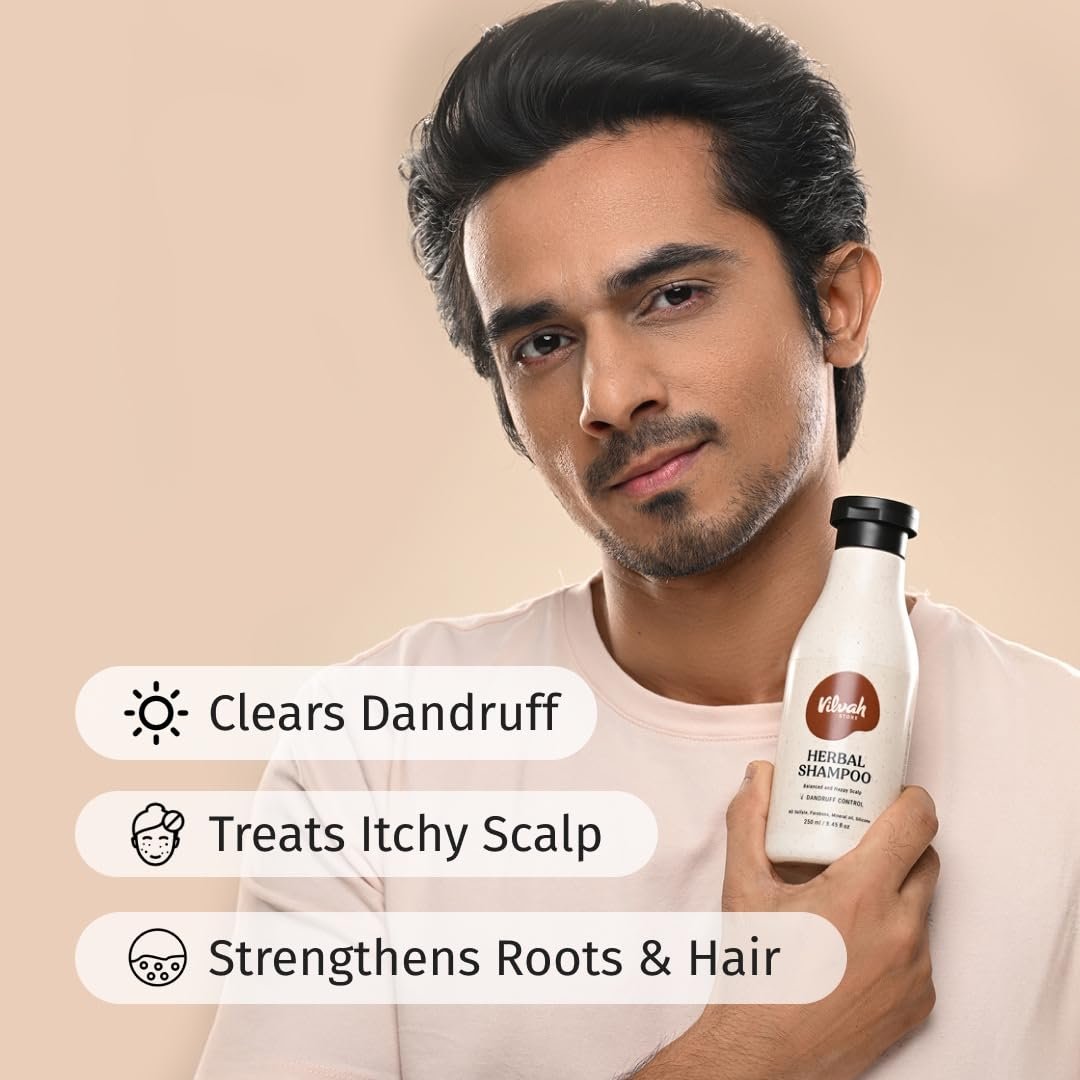 Vilvah Herbal Shampoo for Dandruff Control | Neem, Tea Tree, Rosemary & Black Pepper Herbal Formula | For All Hair Types, Men & Women | No Paraben & Sulfates | 250ml thumbnail