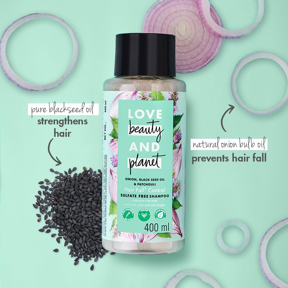 Love Beauty & Planet Onion, Black Seed & Patchouli Hairfall Control Shampoo | Natural Hair Cleanser for Stronger, Healthier-Looking Hair | Sulfate-Free & Paraben-Free Formula | 400ml|400ml thumbnail