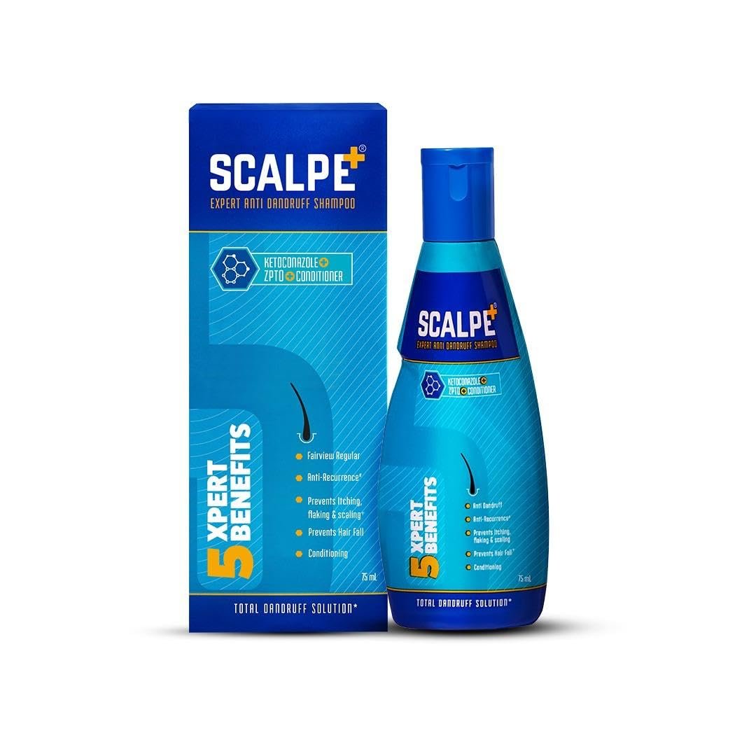 Scalpe+ Expert - Bottle of 75ml Anti Dandruff Shampoo for Men and Women with Ketoconazole and ZPTO