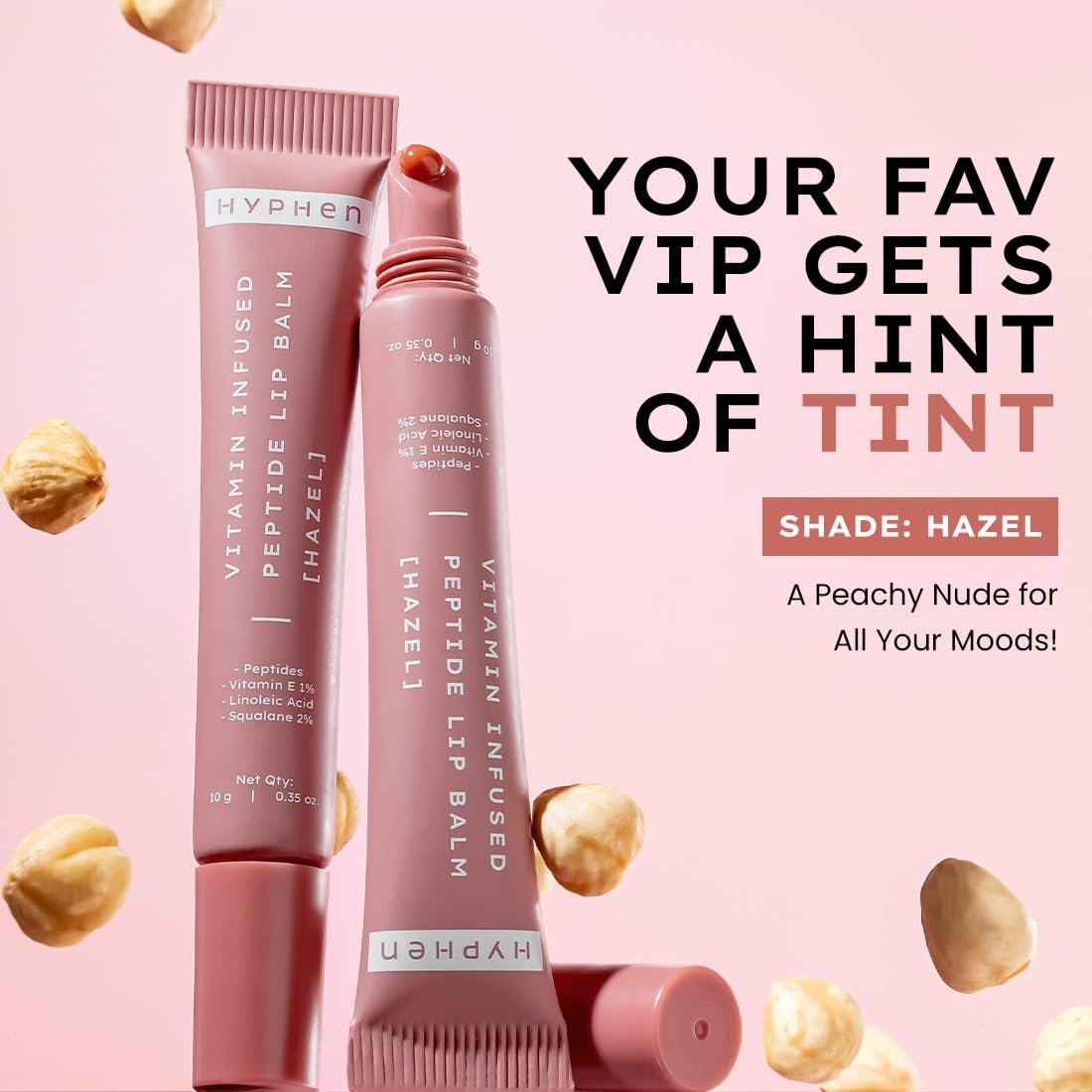 Hyphen Tinted Lip Balm - Hazel | 1% Vitamin E, 2% Squalane & Peptides | Brightening Lip Balm for Dark Lips | 24h Moisturization & Hydration for Dry & Chapped Lips - 10 g, Brown thumbnail
