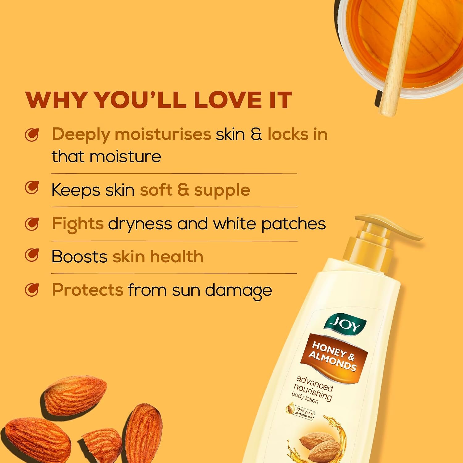 Joy Honey & Almonds Advanced Nourishing Lightweight Winter Body Lotion 750ml | Enriched With Shea Butter | Natural Sunscreen Filters | 48 Hour Moisture, Suitable for Normal to Dry Skin thumbnail